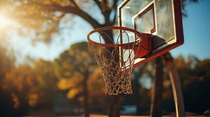 Fototapeta na wymiar Basketball hoop at sunset