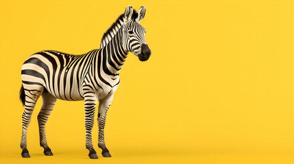Fototapeta na wymiar zebra standing on yellow background 