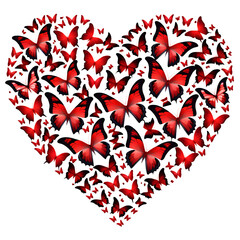 Red Butterfly Pattern in Heart Shape Isolated on a White Background