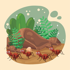 Cute ant insect characters on the groind with leaves Vector © laudiseno