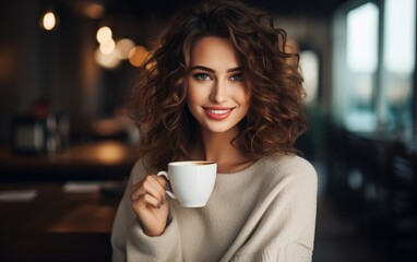 Beautiful woman is drinking a coffee