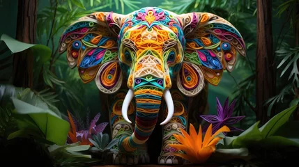 Foto op Aluminium A colorful elephant statue in a jungle setting. Generative AI. © Natalia