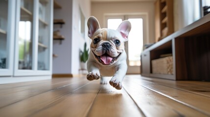 A French bulldog puppy runs around - obrazy, fototapety, plakaty