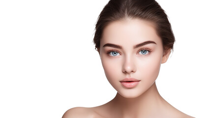 Fototapeta premium beauty portrait of a cool female model with blue eyes and black hair combed back isolated against transparent background