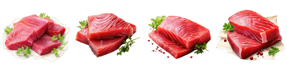 Tuna sashimi Raw tuna fish  Hyperrealistic Highly Detailed Isolated On Transparent Background Png File - obrazy, fototapety, plakaty