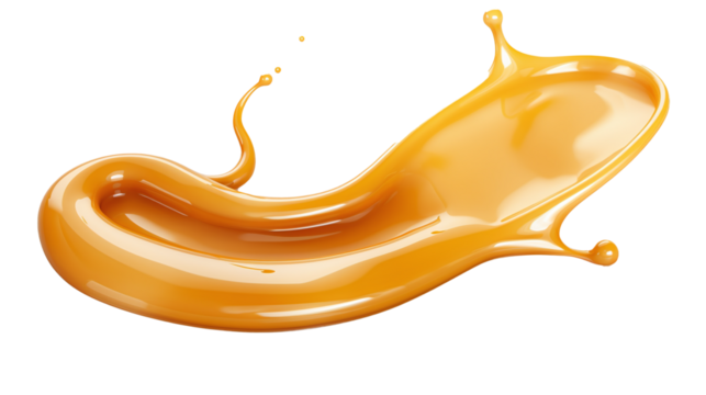 Liquid sweet melted caramel splash isolated against transparent background