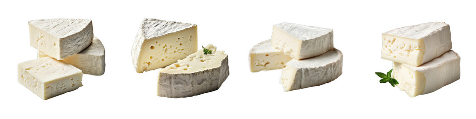 Two pieces of white mold soft cheese  Hyperrealistic Highly Detailed Isolated On Transparent Background Png File