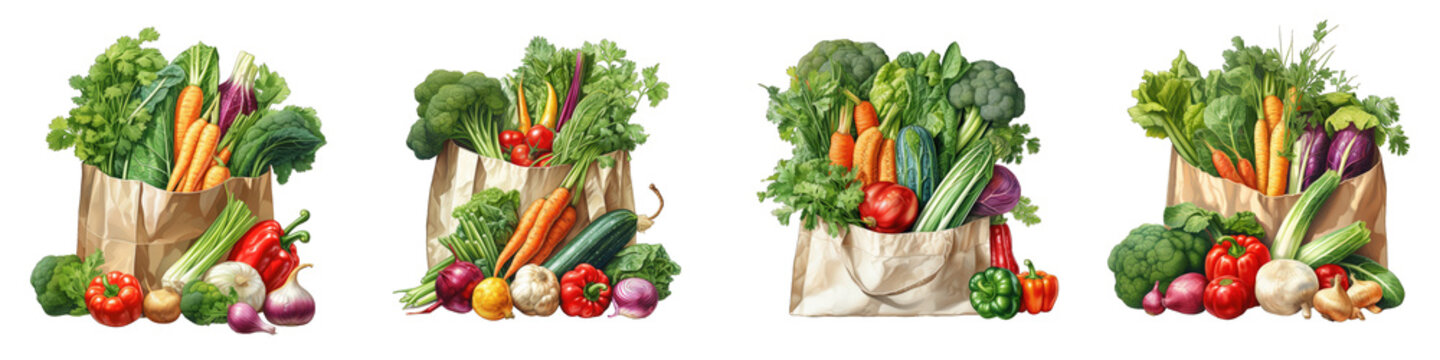 Vegetables in a paper bag  Hyperrealistic Highly Detailed Isolated On Transparent Background Png File