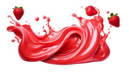 red paint splash with strawberry isolated