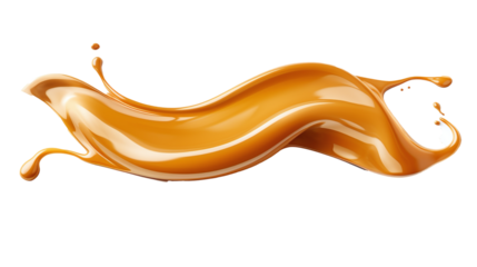 Liquid sweet melted caramel splash isolated against transparent background
