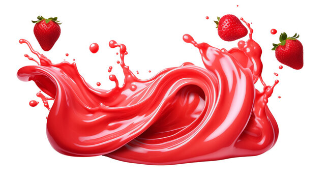 red paint splash with strawberry isolated