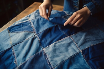  upcycled denim and sustainable fashion, eco-conscious practices and nature-friendly materials for an environmentally responsible and eco-conscious lifestyle. - obrazy, fototapety, plakaty