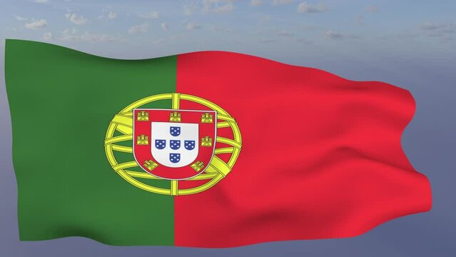Loop der Portugal Fahne wehend im Wind als Nahaufnahme 4K