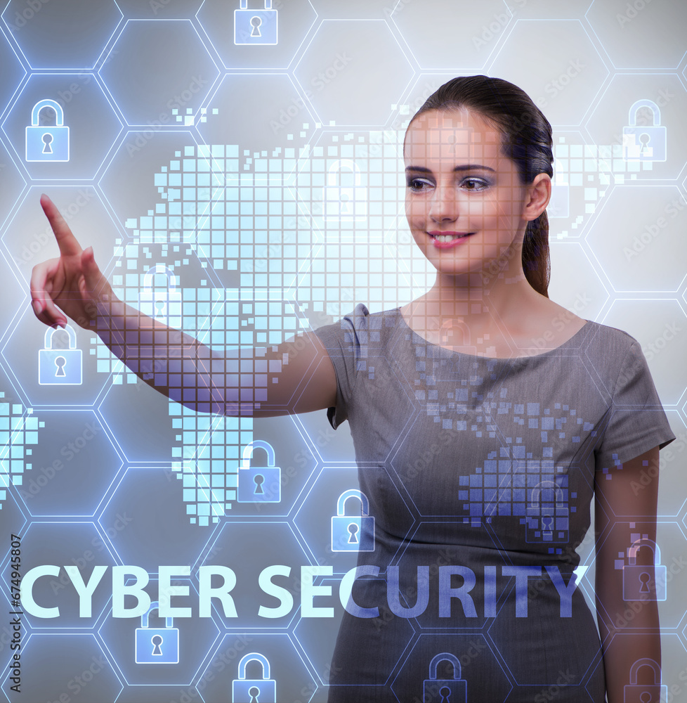Aufkleber man in digital security concept pressing button