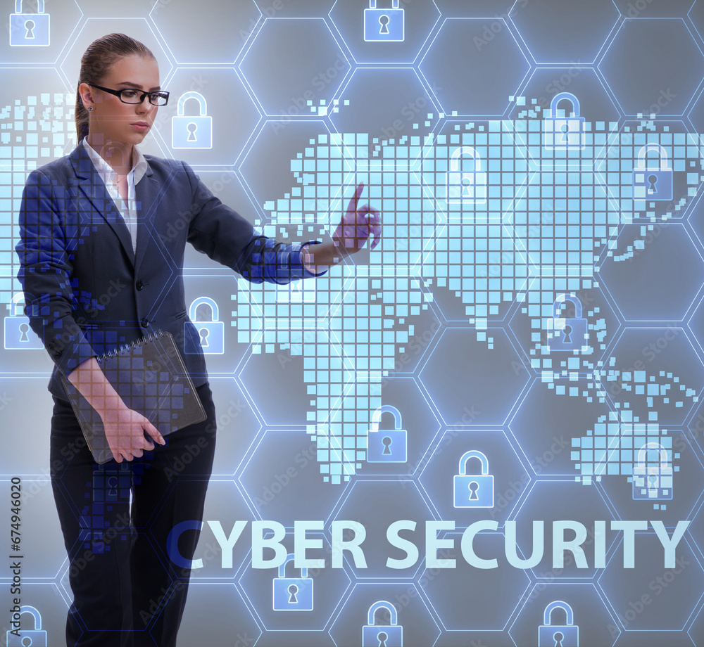Aufkleber man in digital security concept pressing button