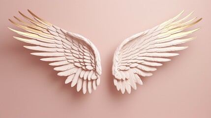 Fototapeta premium white angel wings isolated on a pink background. white wings.