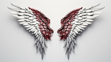 red and white angel wings isolated  on a pink background. red and white wings.
 - obrazy, fototapety, plakaty