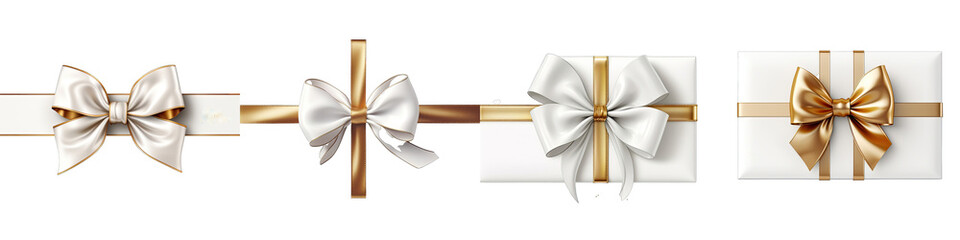 White gift voucher with gold ribbon and bow  Hyperrealistic Highly Detailed Isolated On Transparent Background Png File
