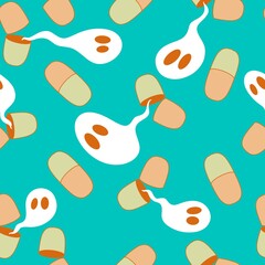 Halloween medicine seamless pills and ghost and skulls pattern for wrapping paper and fabrics and linens
