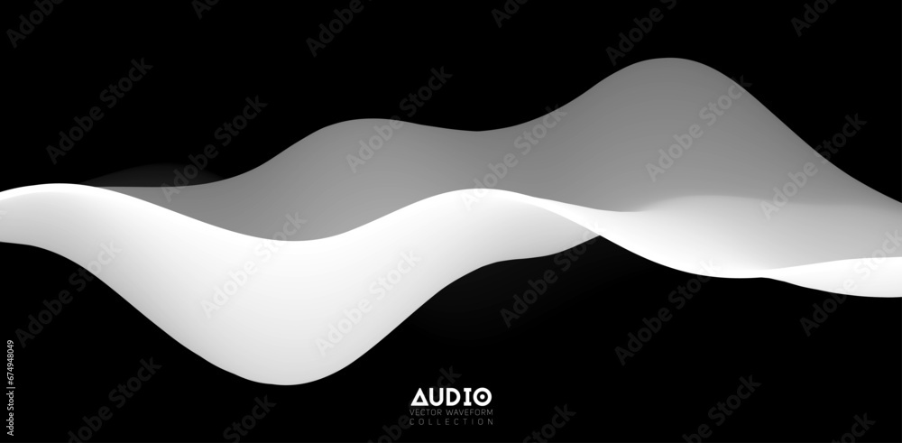 Poster sound wave visualiztion. 3d black and white solid waveform. voice sample pattern.