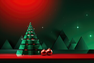 Festively decorated with toys and a garland, a Christmas tree. Postcard for the new year.