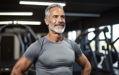 Fototapeta premium Happy mature man in a gym.