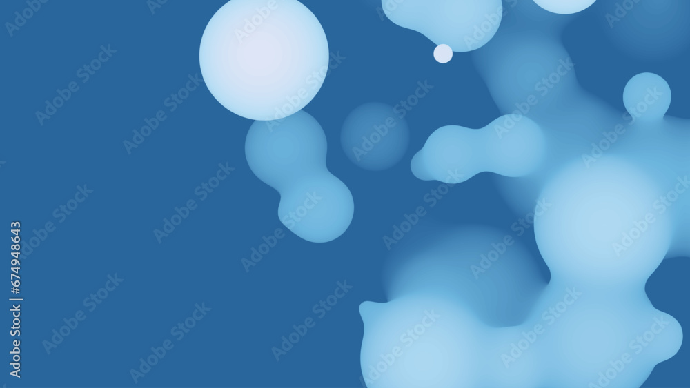 Poster abstract 3d fluid metaball shape with bluish balls. synthwave liquid organic droplets with gradient 