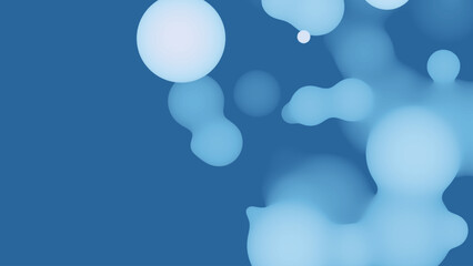 Abstract 3d fluid metaball shape with bluish balls. Synthwave liquid organic droplets with gradient color.