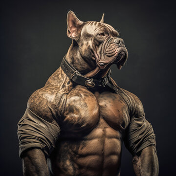 Portrait of Bulldog or Pug (or their hybrids dog) has muscles as muscular as a bodybuilder. Training, Bulking Up, Strength Training, Exercise Concepts