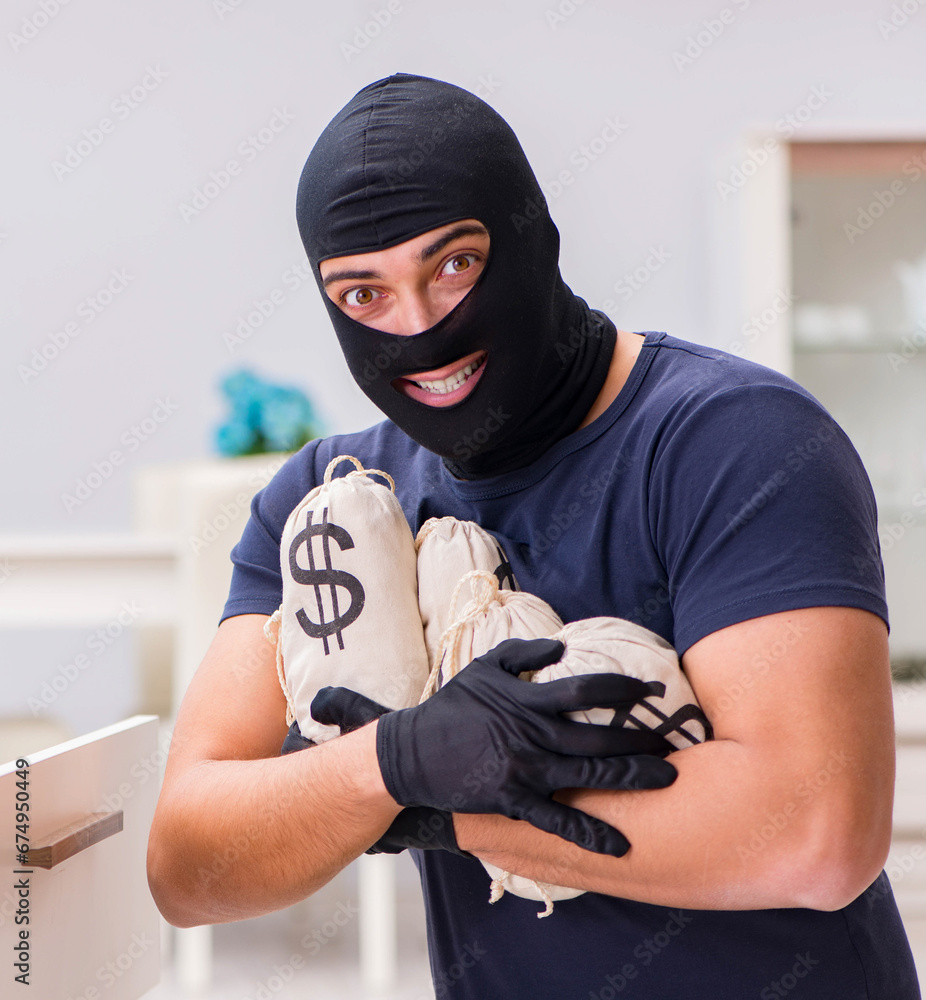 Wall mural Robber wearing balaclava stealing valuable things