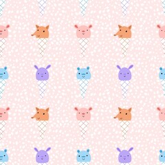 Cartoon animals seamless ice cream pattern for wrapping paper and fabrics and linens and kids clothes print