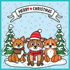 Merry Christmas cover animal coloring book cute small animals vector illustration