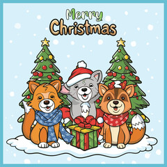 Merry Christmas cover animal coloring book cute small animals vector illustration