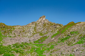 Lofoten Summer Landscape .Lofoten is an archipelago in the county of Nordland, Norway. Is known for a distinctive scenery with dramatic mountains and peaks, sea and ocean.