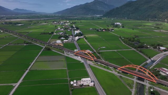 Kecheng Iron Bridge In Yuli, Taiwan, Aerial View