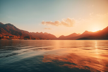 Sunset over the lake, beautiful nature landscape wallpaper background