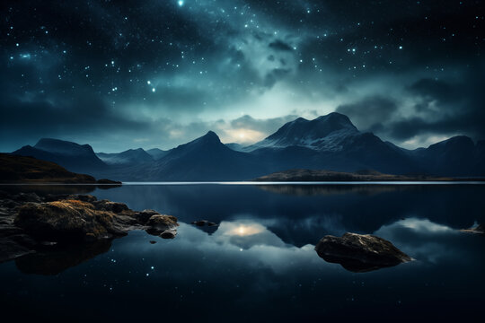 Beautiful landscape at night. Blue hour. desktop wallpaper