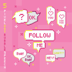 Set of pixel speech bubbles with a cartoon expression Vector