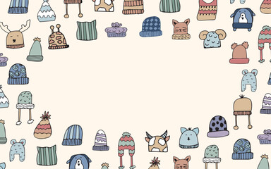 a cap. a warm hat. doodle. drawing. colored. pattern. vector. postcard.