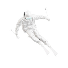 a mannequin in full ski outfit in action isolated on a white background