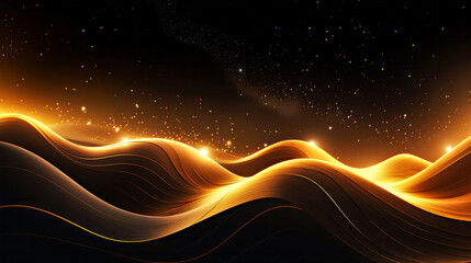abstract gold wave on black background.