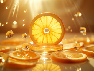 Orange Slice Splash: Concept Photo for Refreshing Vitality and Natural Nutrition Wellness. - obrazy, fototapety, plakaty