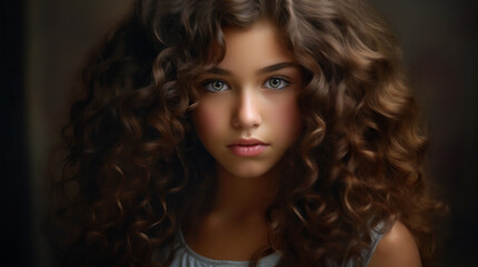 Fototapeta premium Portrait of a beautiful young female model with luscious hair and perfect skin promoting hair and skin care products. Closeup studio image.