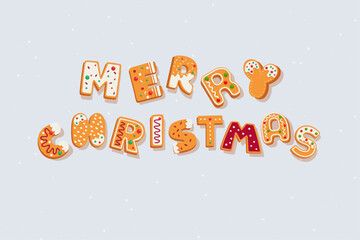 Merry Christmas 2024 illustration isolated on grey background - iced gingerbread cookies - christmas packaging, decoration and greeting cards, banner, poster, card, postcard