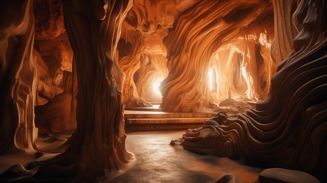 Cavernous architecture glow desert cave illustration picture AI generated art