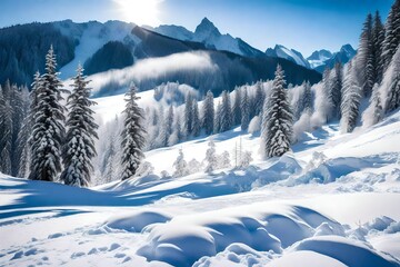 winter landscape with mountains generated by AI technology	