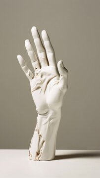 Ceramic hand with some fingers broken illustration image AI generated art