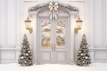 Fototapeta na wymiar Elegant Holiday Welcome with a Luxurious Christmas Door
