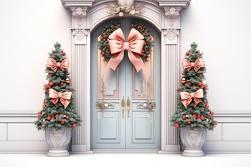Fototapeta premium Elegant Holiday Welcome with a Luxurious Christmas Door