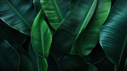 Tropical leaf texture with streaks close-up macro as background wiht different tones of green